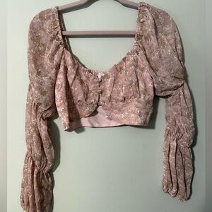 NWT Lane 201 Pink Floral Cropped Blouse
